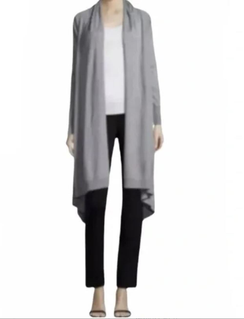 Donna Karan New York Gray Silk Blend High Low Waterfall Cardigan Women Sz XS/S